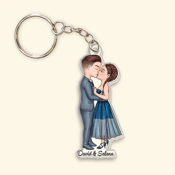 Chibi Kissing Couple 2 - Personalized Custom Acrylic Keychain - Valentine's Day, Anniversary Gift For Couple, Wife, Husband, Boyfriend, Girlfriend CLA0DM022