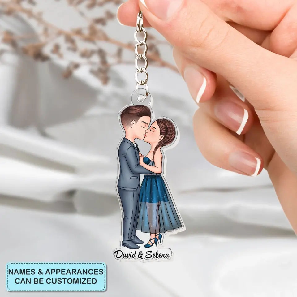 Chibi Kissing Couple 2 - Personalized Custom Acrylic Keychain - Valentine's Day, Anniversary Gift For Couple, Wife, Husband, Boyfriend, Girlfriend CLA0DM022