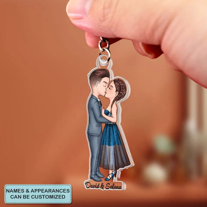 Chibi Kissing Couple 2 - Personalized Custom Acrylic Keychain - Valentine's Day, Anniversary Gift For Couple, Wife, Husband, Boyfriend, Girlfriend CLA0DM022