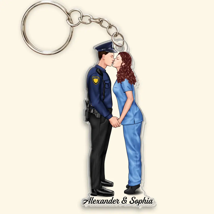 Couple Jobs Nurse Police Officer Firefighter EMS Military - Personalized Custom Acrylic Keychain - Valentine's Day, Anniversary Gift For Couple, Wife, Husband, Boyfriend, Girlfriend CLA0DM021