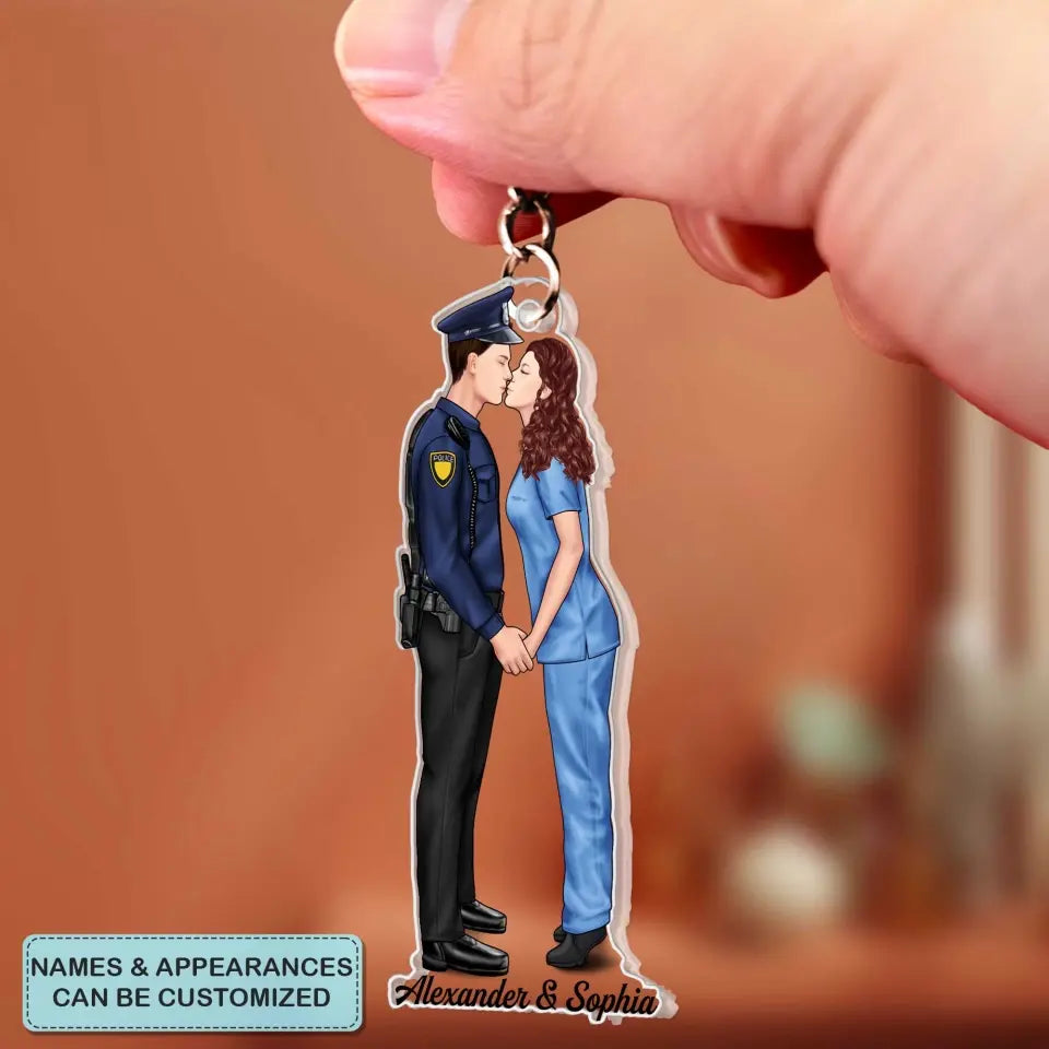 Couple Jobs Nurse Police Officer Firefighter EMS Military - Personalized Custom Acrylic Keychain - Valentine's Day, Anniversary Gift For Couple, Wife, Husband, Boyfriend, Girlfriend CLA0DM021