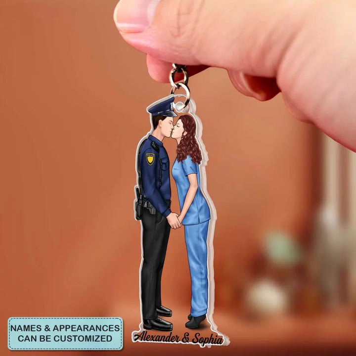 Couple Jobs Nurse Police Officer Firefighter EMS Military - Personalized Custom Acrylic Keychain - Valentine's Day, Anniversary Gift For Couple, Wife, Husband, Boyfriend, Girlfriend CLA0DM021