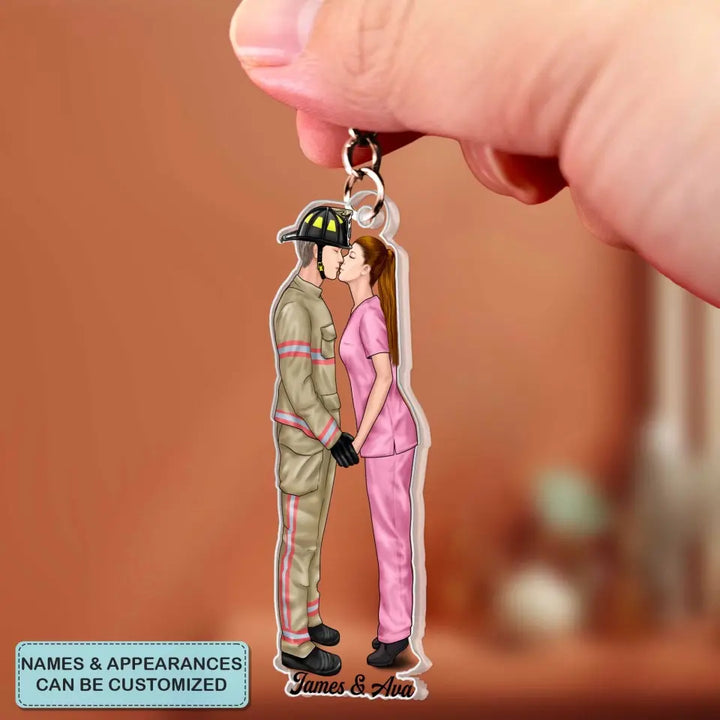 Couple Jobs Nurse Police Officer Firefighter EMS Military - Personalized Custom Acrylic Keychain - Valentine's Day, Anniversary Gift For Couple, Wife, Husband, Boyfriend, Girlfriend CLA0DM021