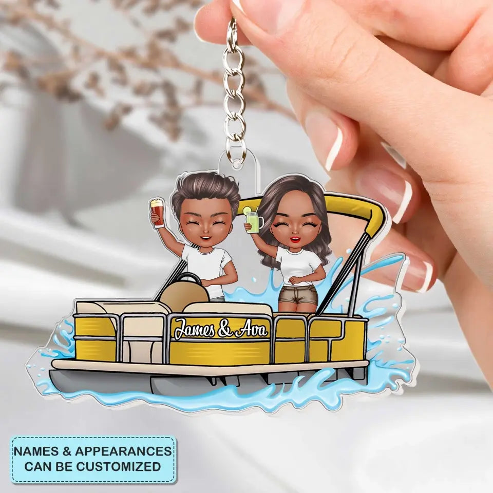 Pontoon Couple - Personalized Custom Acrylic Keychain - Valentine's Day, Anniversary Gift For Couple, Wife, Husband, Boyfriend, Girlfriend CLA0DM024
