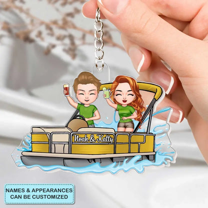 Pontoon Couple - Personalized Custom Acrylic Keychain - Valentine's Day, Anniversary Gift For Couple, Wife, Husband, Boyfriend, Girlfriend CLA0DM024