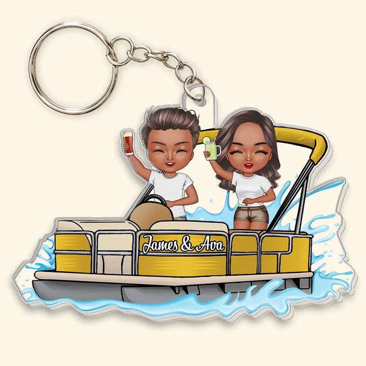 Pontoon Couple - Personalized Custom Acrylic Keychain - Valentine's Day, Anniversary Gift For Couple, Wife, Husband, Boyfriend, Girlfriend CLA0DM024
