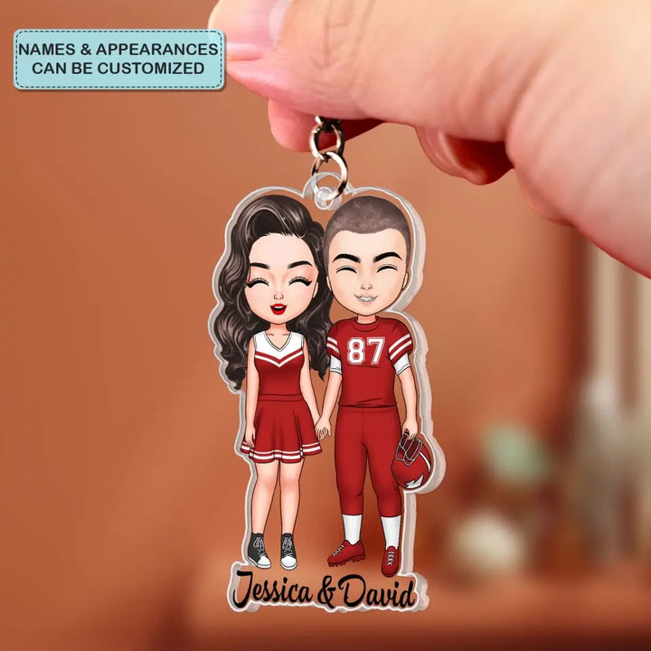 American Football Couple - Personalized Custom Acrylic Keychain - Valentine's Day, Anniversary Gift For Couple, Wife, Husband, Boyfriend, Girlfriend CLA0DM026