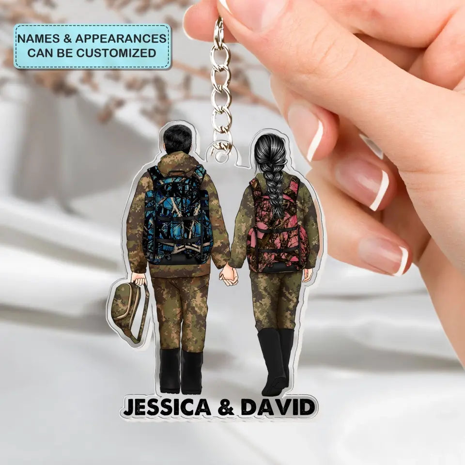 Hunting Couple - Personalized Custom Acrylic Keychain - Valentine's Day, Anniversary Gift For Couple, Wife, Husband, Boyfriend, Girlfriend CLA0DM025