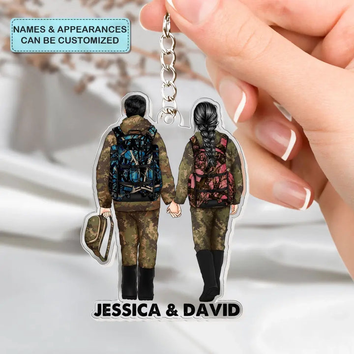 Hunting Couple - Personalized Custom Acrylic Keychain - Valentine's Day, Anniversary Gift For Couple, Wife, Husband, Boyfriend, Girlfriend CLA0DM025