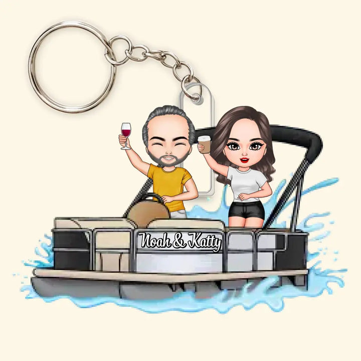 Pontoon Couple - Personalized Custom Acrylic Keychain - Valentine's Day, Anniversary Gift For Couple, Wife, Husband, Boyfriend, Girlfriend CLA0DM024