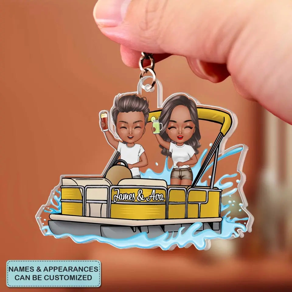 Pontoon Couple - Personalized Custom Acrylic Keychain - Valentine's Day, Anniversary Gift For Couple, Wife, Husband, Boyfriend, Girlfriend CLA0DM024