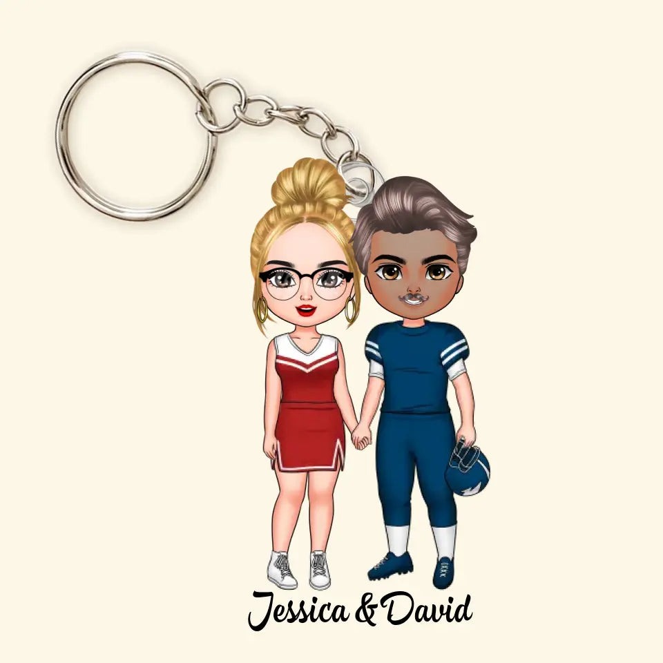American Football Couple - Personalized Custom Acrylic Keychain - Valentine's Day, Anniversary Gift For Couple, Wife, Husband, Boyfriend, Girlfriend CLA0DM026