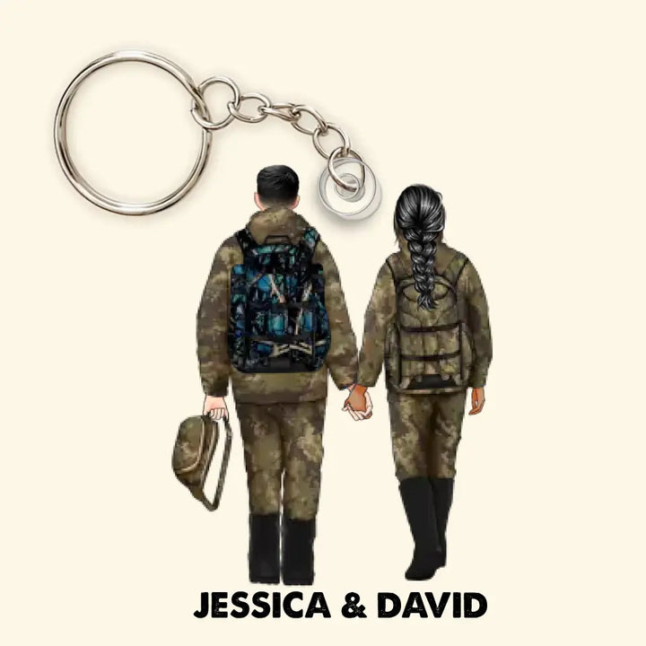 Hunting Couple - Personalized Custom Acrylic Keychain - Valentine's Day, Anniversary Gift For Couple, Wife, Husband, Boyfriend, Girlfriend CLA0DM025