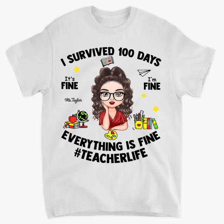 I Survived 100 Days - Personalized Custom T-shirt - Teacher's Day, Appreciation Gift For Teacher