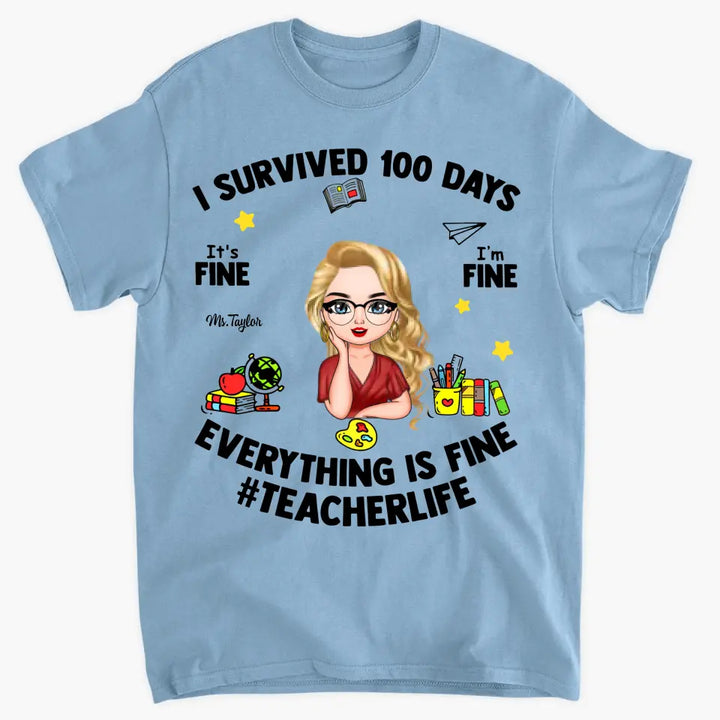 I Survived 100 Days - Personalized Custom T-shirt - Teacher's Day, Appreciation Gift For Teacher