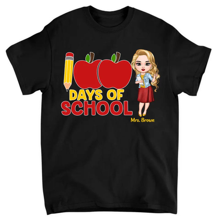 100 Days Of School Apple Pencil - Personalized Custom T-shirt - Teacher's Day, Appreciation Gift For Teacher