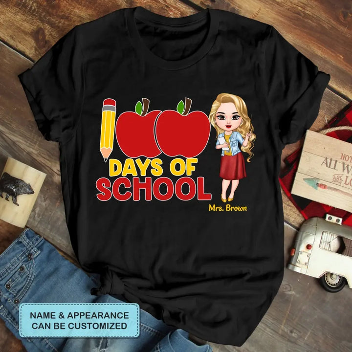 100 Days Of School Apple Pencil - Personalized Custom T-shirt - Teacher's Day, Appreciation Gift For Teacher