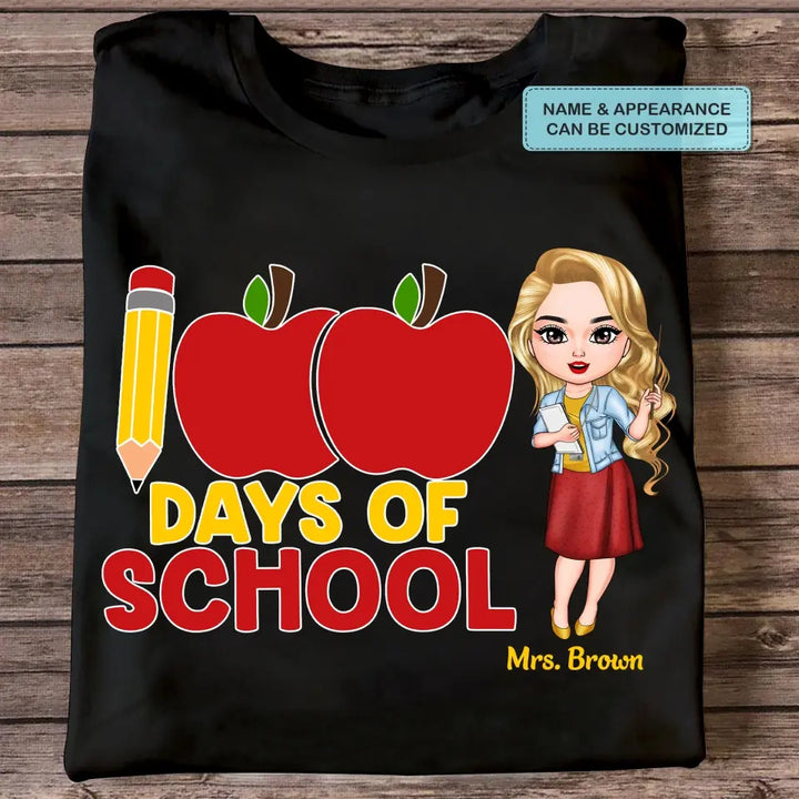 100 Days Of School Apple Pencil - Personalized Custom T-shirt - Teacher's Day, Appreciation Gift For Teacher
