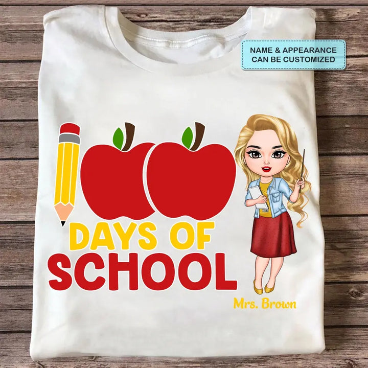 100 Days Of School Apple Pencil - Personalized Custom T-shirt - Teacher's Day, Appreciation Gift For Teacher