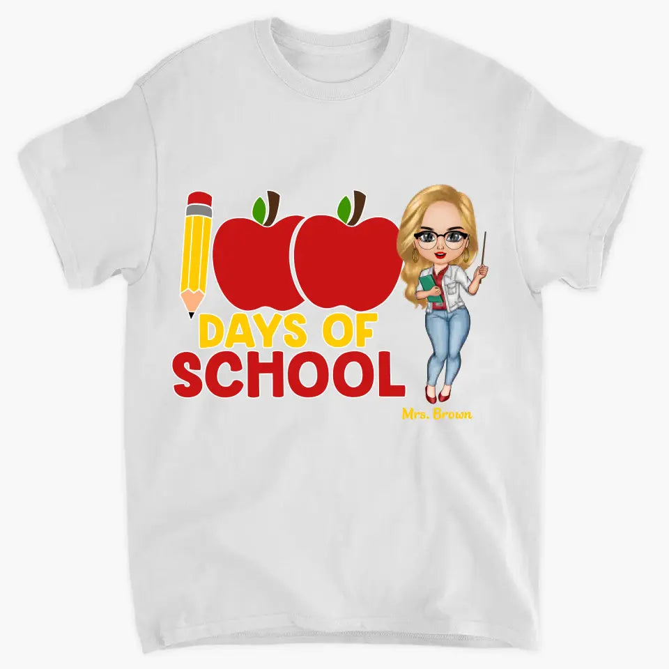 100 Days Of School Apple Pencil - Personalized Custom T-shirt - Teacher's Day, Appreciation Gift For Teacher