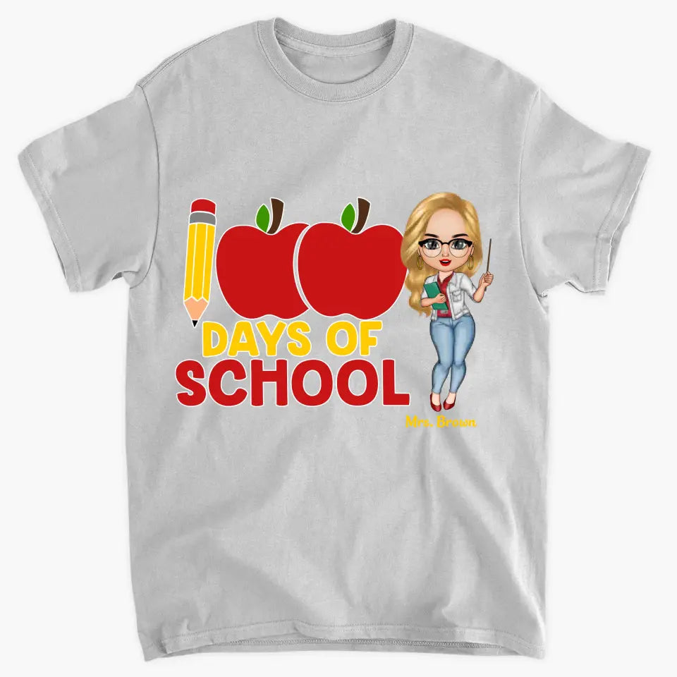 100 Days Of School Apple Pencil - Personalized Custom T-shirt - Teacher's Day, Appreciation Gift For Teacher