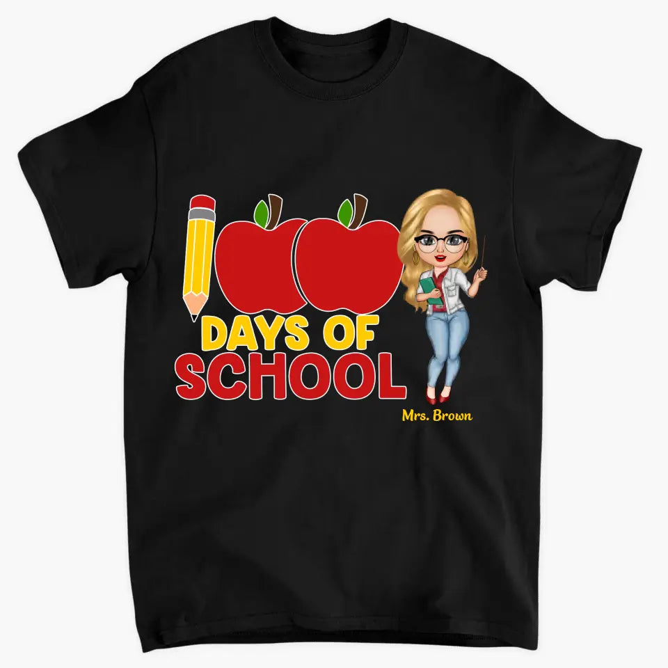 100 Days Of School Apple Pencil - Personalized Custom T-shirt - Teacher's Day, Appreciation Gift For Teacher