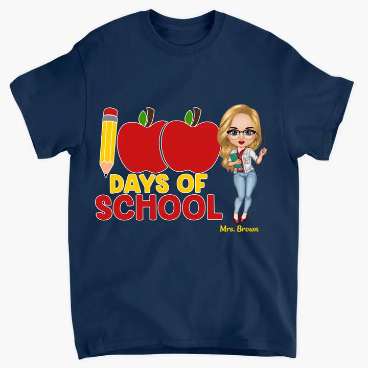 100 Days Of School Apple Pencil - Personalized Custom T-shirt - Teacher's Day, Appreciation Gift For Teacher