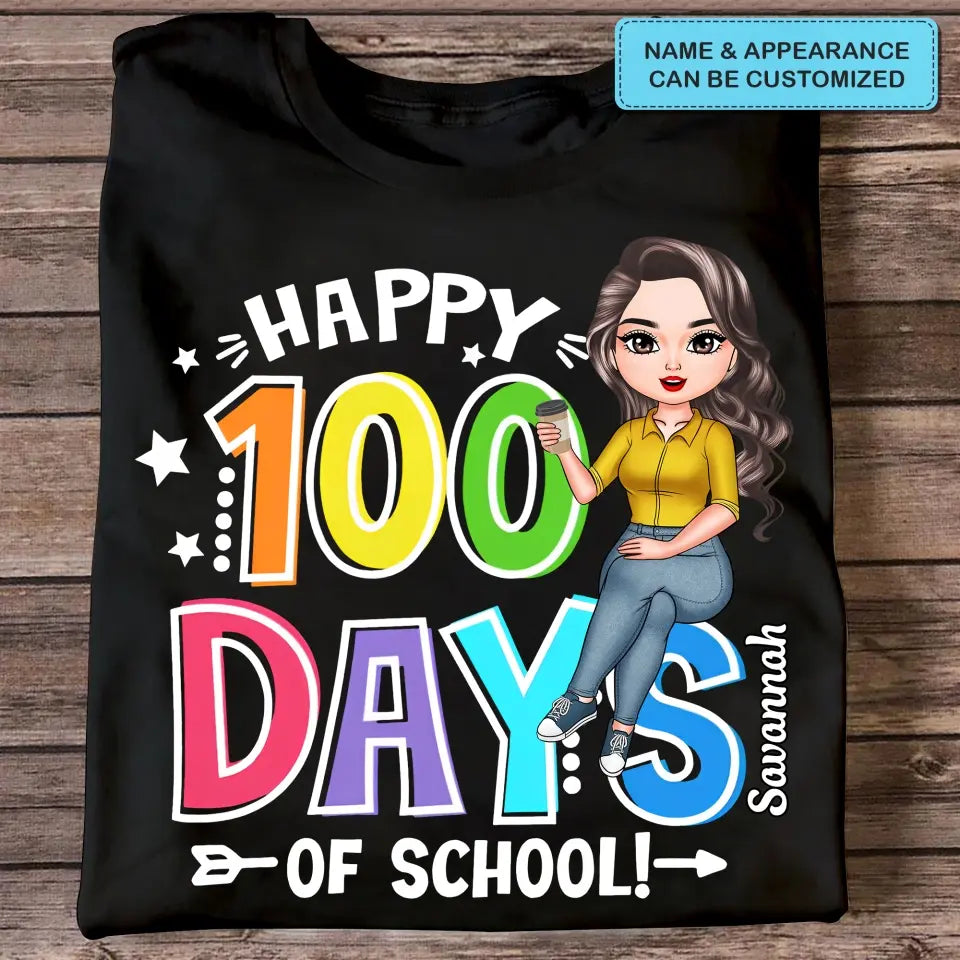 Happy 100 Days Of School Rainbow - Personalized Custom T-shirt - Teacher's Day, Appreciation Gift For Teacher