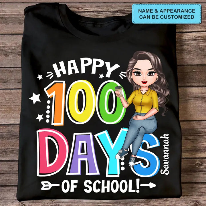 Happy 100 Days Of School Rainbow - Personalized Custom T-shirt - Teacher's Day, Appreciation Gift For Teacher