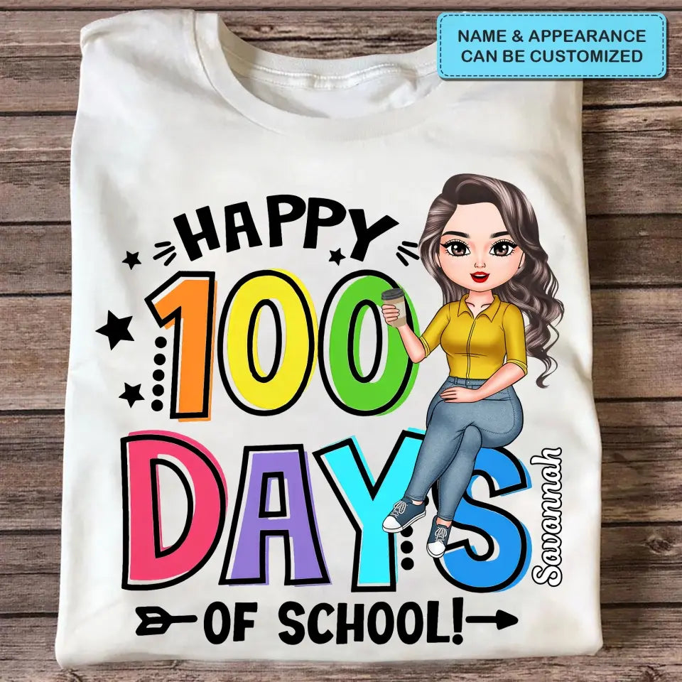Happy 100 Days Of School Rainbow - Personalized Custom T-shirt - Teacher's Day, Appreciation Gift For Teacher