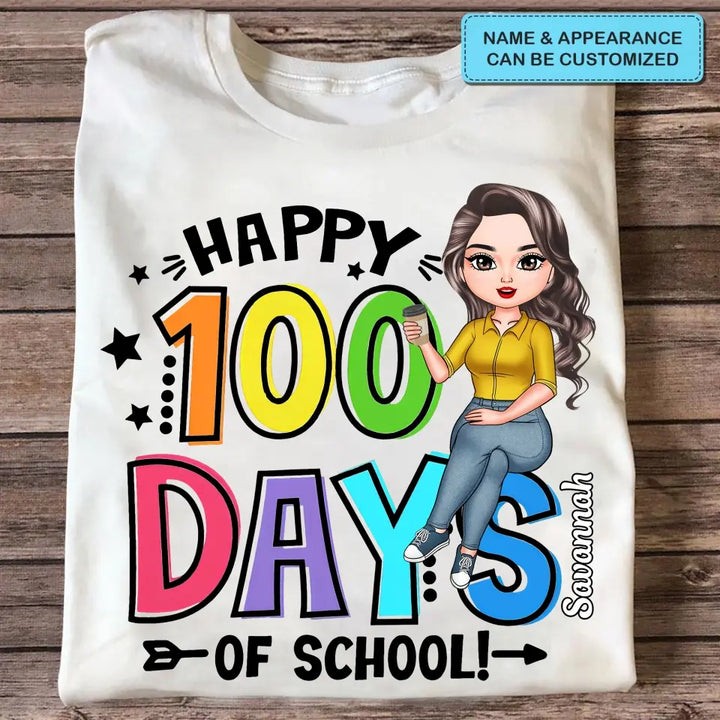 Happy 100 Days Of School Rainbow - Personalized Custom T-shirt - Teacher's Day, Appreciation Gift For Teacher