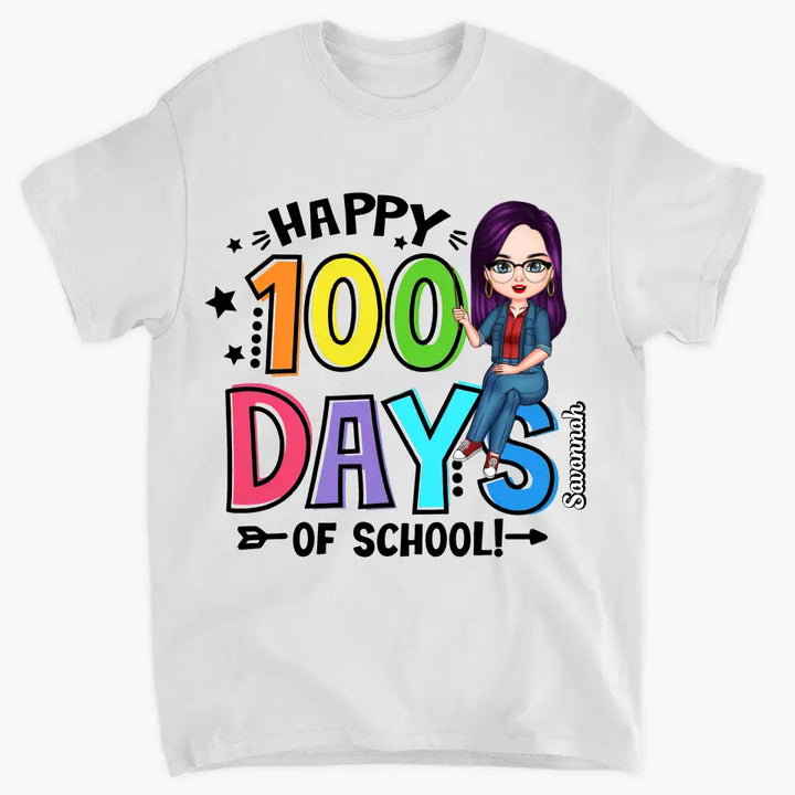 Happy 100 Days Of School Rainbow - Personalized Custom T-shirt - Teacher's Day, Appreciation Gift For Teacher