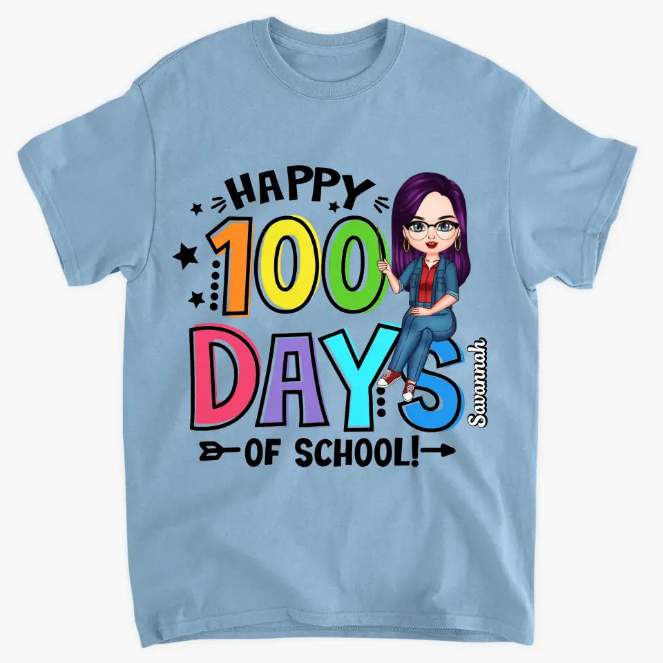 Happy 100 Days Of School Rainbow - Personalized Custom T-shirt - Teacher's Day, Appreciation Gift For Teacher