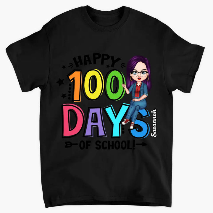 Happy 100 Days Of School Rainbow - Personalized Custom T-shirt - Teacher's Day, Appreciation Gift For Teacher
