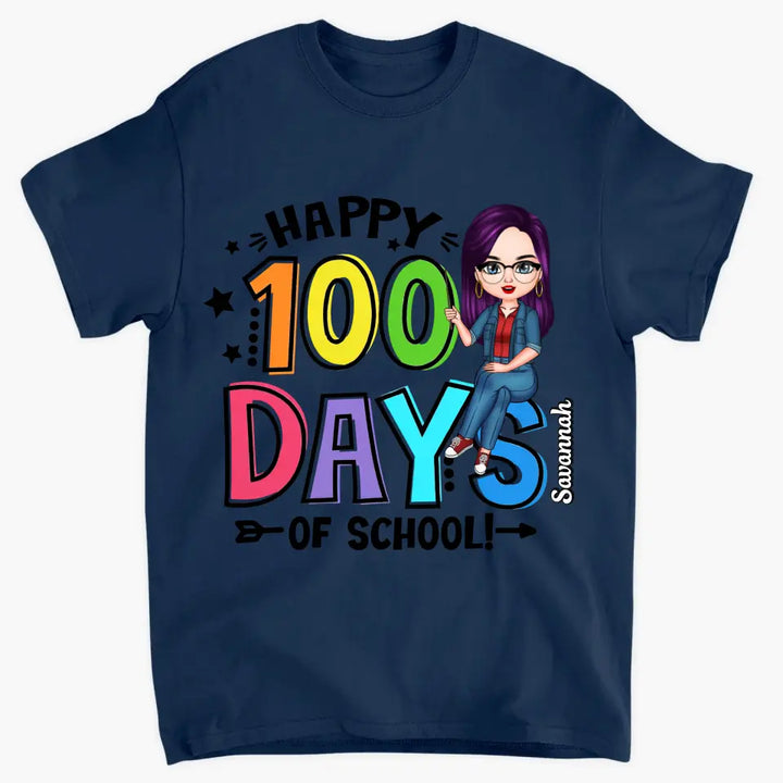 Happy 100 Days Of School Rainbow - Personalized Custom T-shirt - Teacher's Day, Appreciation Gift For Teacher