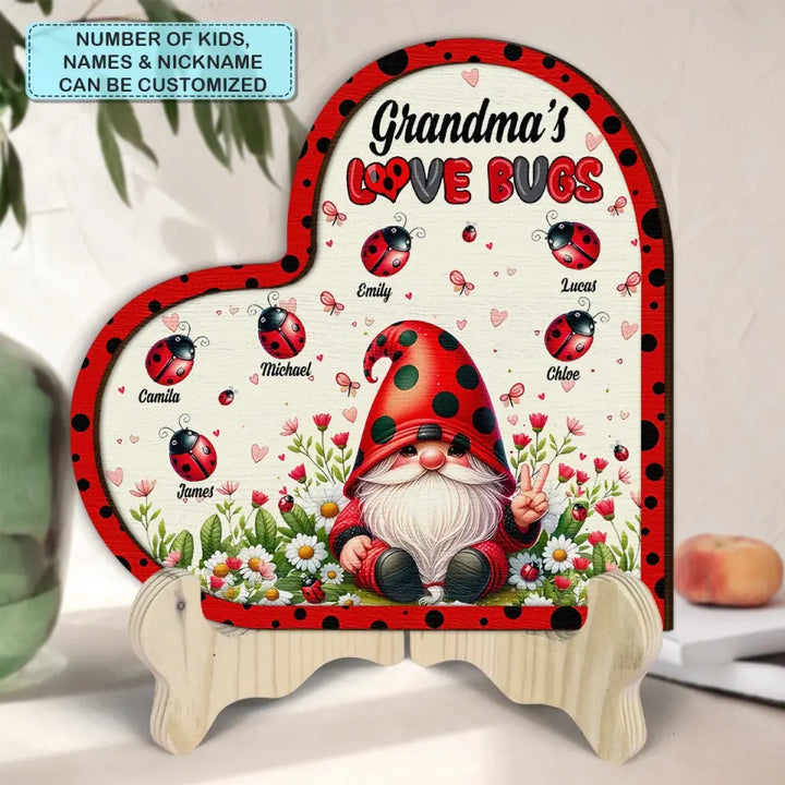Grandmas Love Bugs V2 - Personalized Custom 2-Layer Wooden Sign - Gift For Family Members, Grandma, Mom