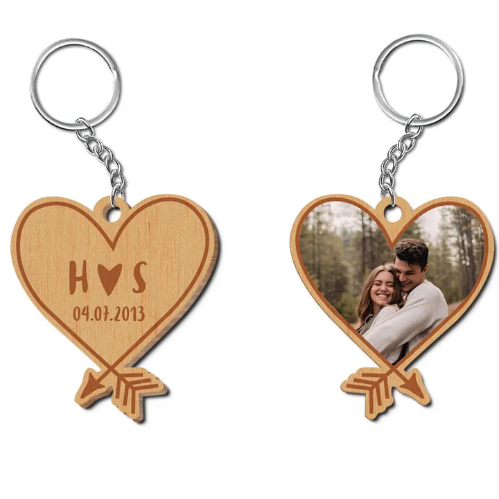 Cupid Arrow - Personalized Custom Wooden Keychain - Valentine's Day Gift For Couple, Wife, Husband, Boyfriends, Girlfriends