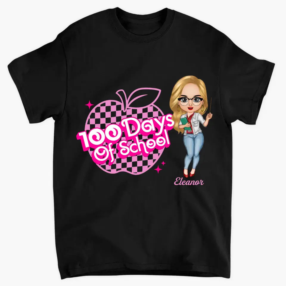 100 Days Of School Pink Apple - Personalized Custom T-shirt - Teacher's Day, Appreciation Gift For Teacher