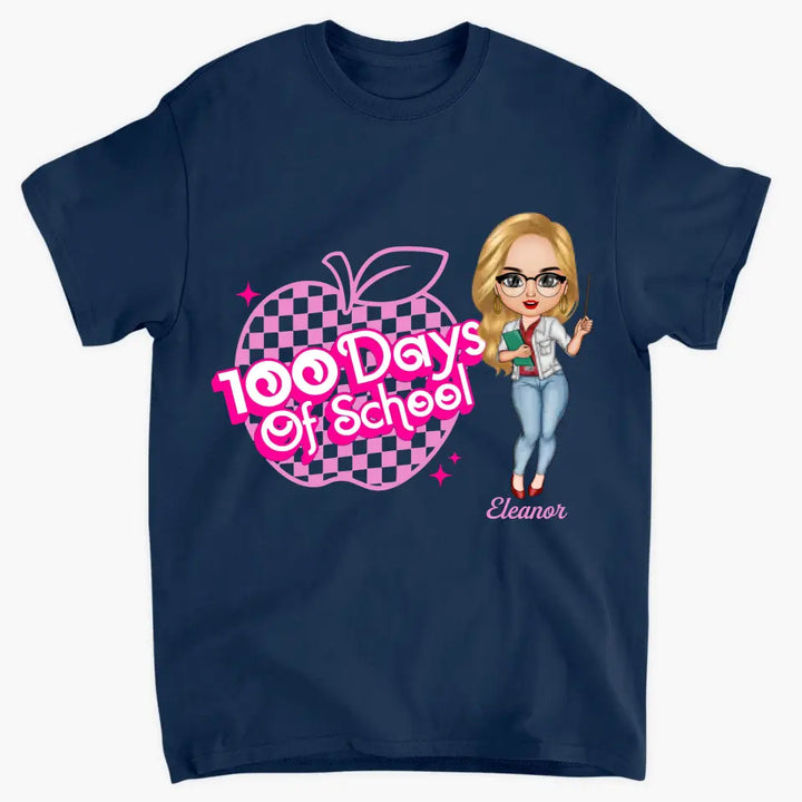 100 Days Of School Pink Apple - Personalized Custom T-shirt - Teacher's Day, Appreciation Gift For Teacher