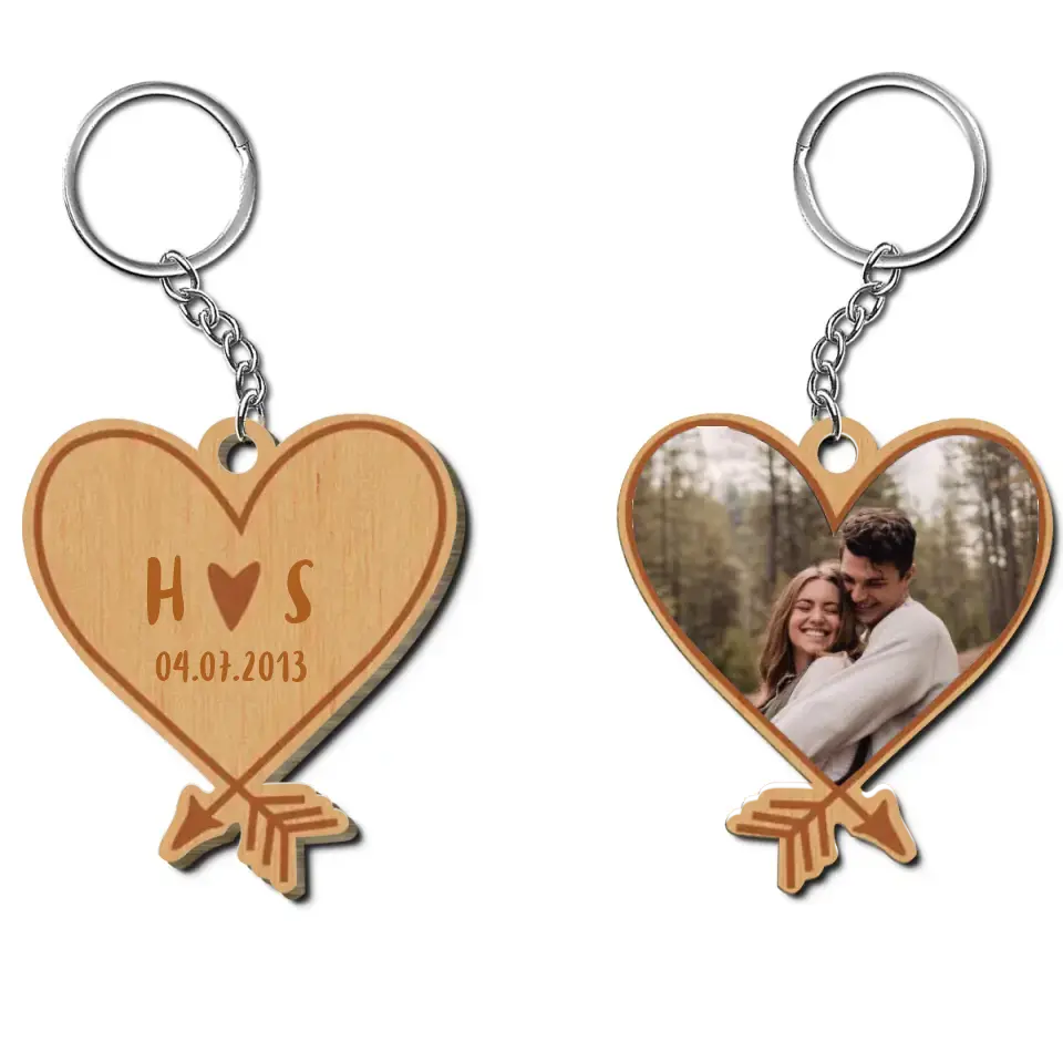 Cupid Arrow - Personalized Custom Wooden Keychain - Valentine's Day Gift For Couple, Wife, Husband, Boyfriends, Girlfriends