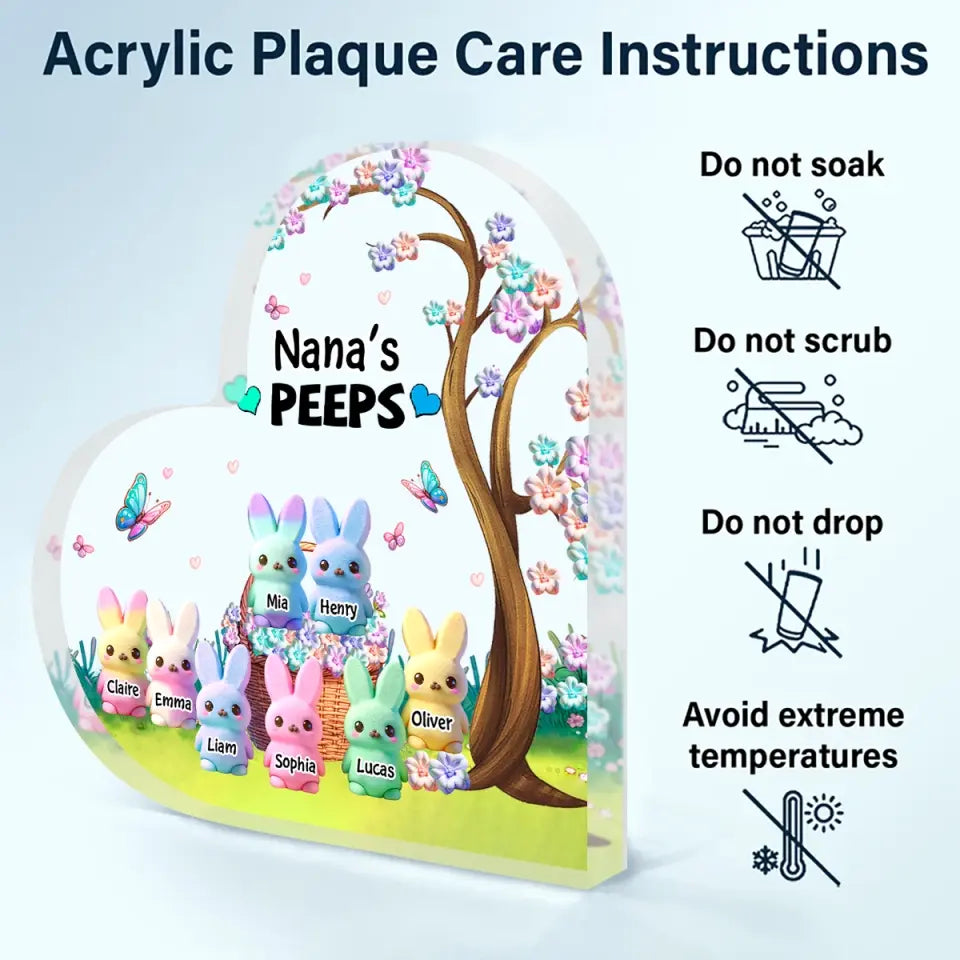 Grandma's Peeps Marshmallow - Personalized Custom Heart-shaped Acrylic Plaque - Easter Gift For Grandma, Mom