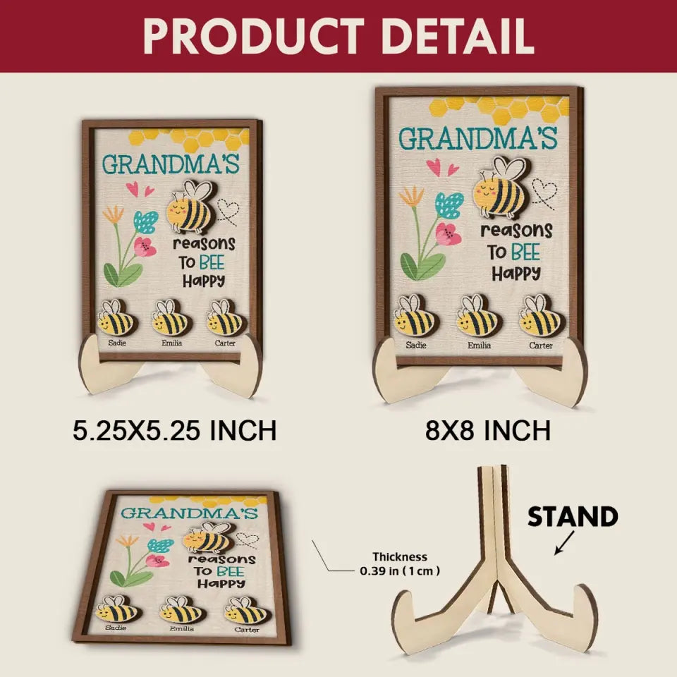 Reasons To Bee Happy - Personalized Custom 2-Layer Wooden Plaque - Easter Gift For Family Members, Grandma, Mom