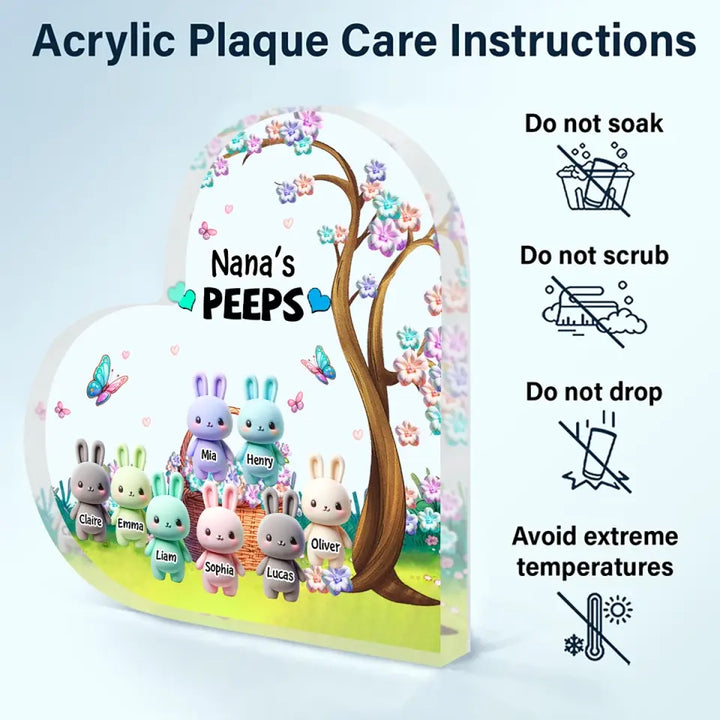 Grandma's Peeps Bunnies - Personalized Custom Heart-shaped Acrylic Plaque - Easter Gift For Grandma, Mom