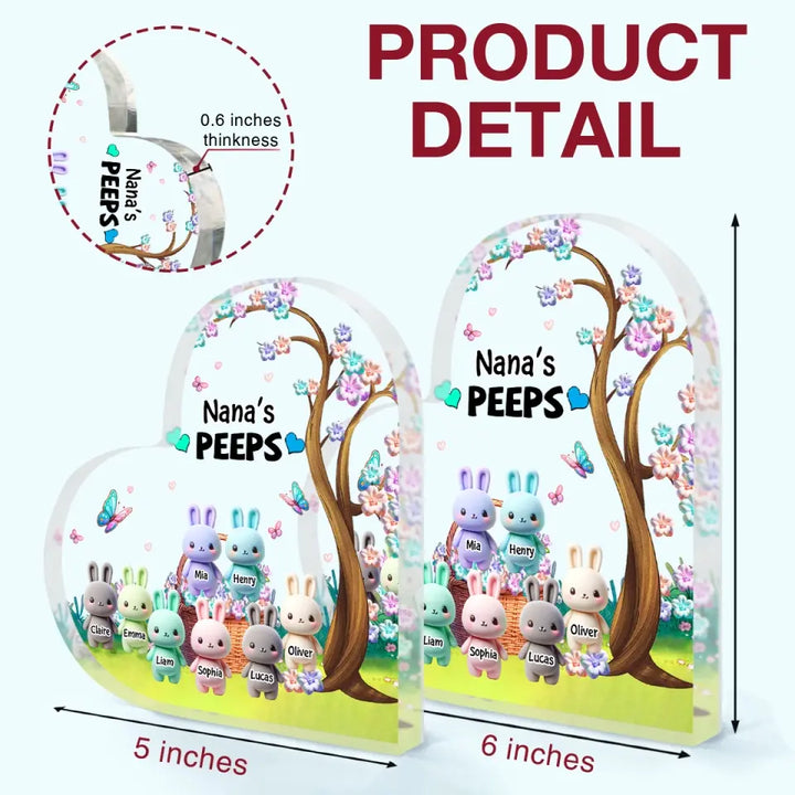 Grandma's Peeps Bunnies - Personalized Custom Heart-shaped Acrylic Plaque - Easter Gift For Grandma, Mom