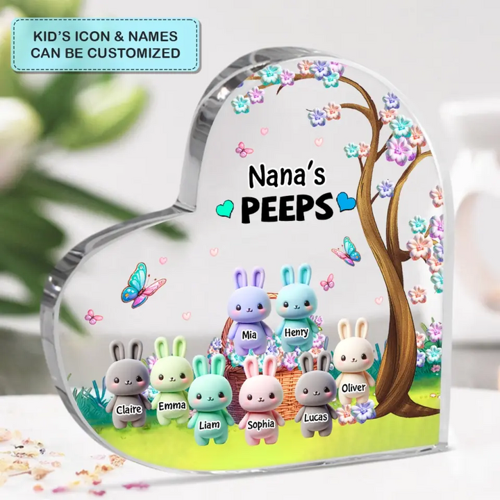 Grandma's Peeps Bunnies - Personalized Custom Heart-shaped Acrylic Plaque - Easter Gift For Grandma, Mom