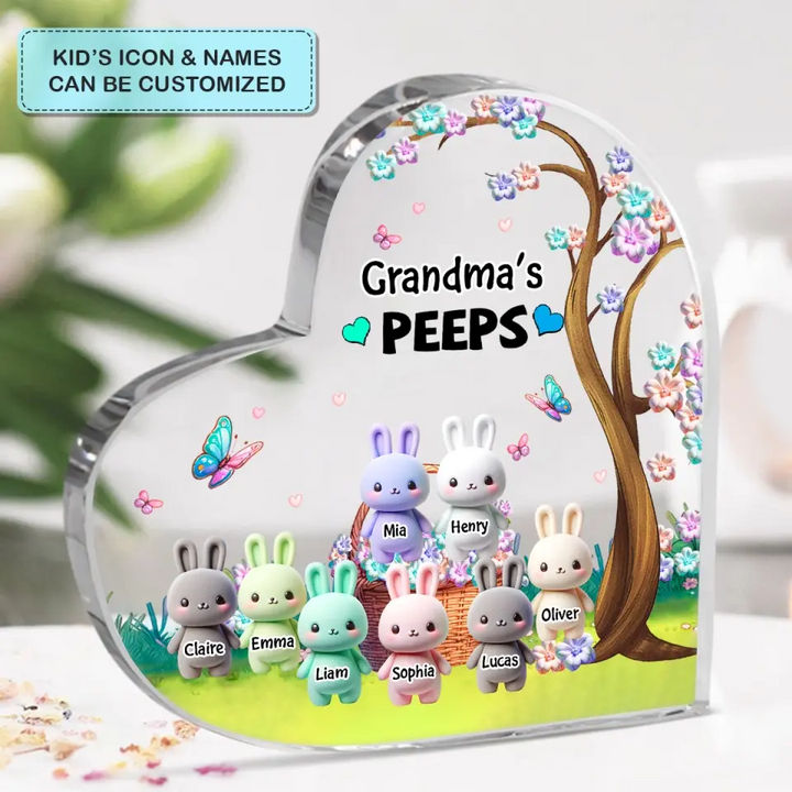 Grandma's Peeps Bunnies - Personalized Custom Heart-shaped Acrylic Plaque - Easter Gift For Grandma, Mom