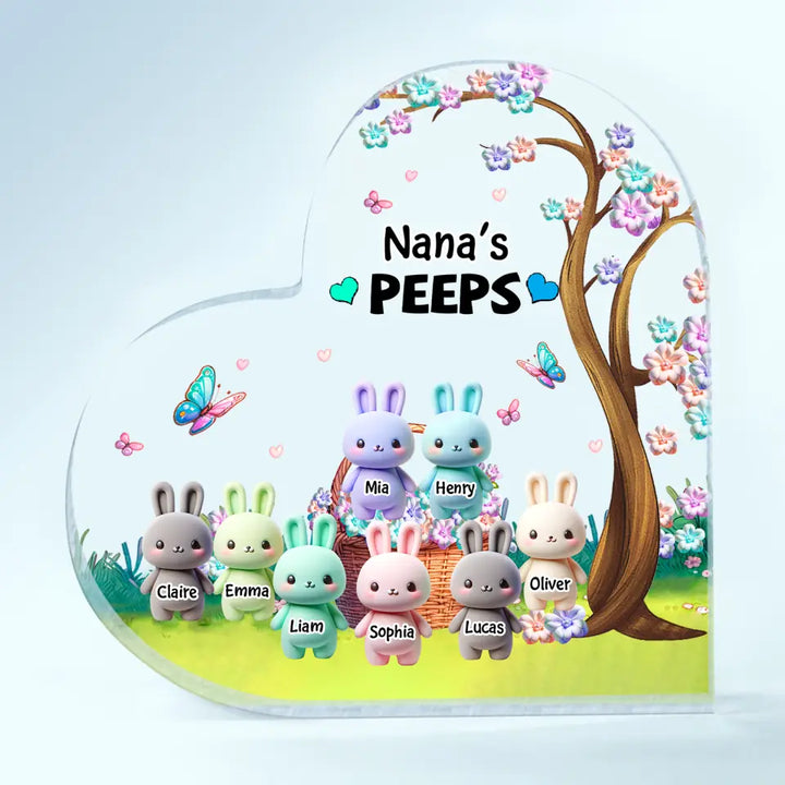 Grandma's Peeps Bunnies - Personalized Custom Heart-shaped Acrylic Plaque - Easter Gift For Grandma, Mom
