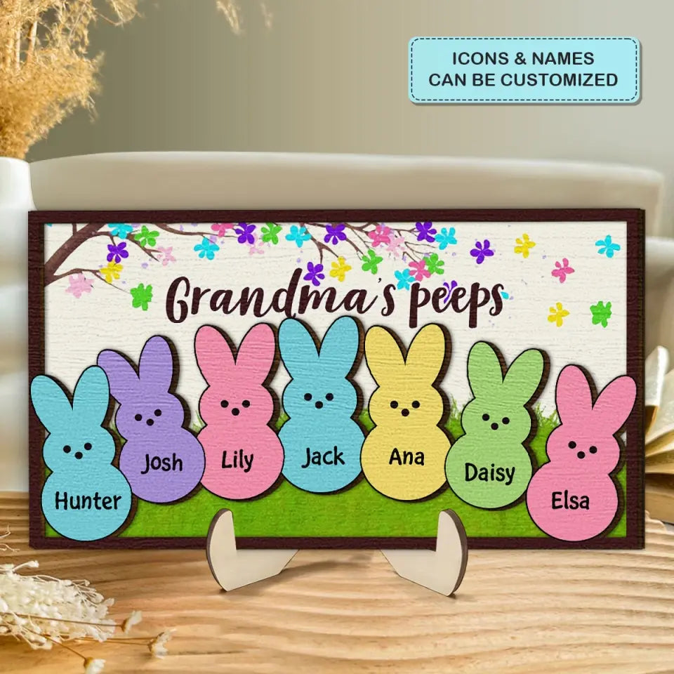 Grandma's Peeps - Personalized Custom 2-Layer Wooden Plaque - Easter Gift For Family Members, Grandma, Mom