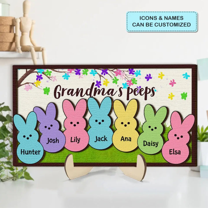 Grandma's Peeps - Personalized Custom 2-Layer Wooden Plaque - Easter Gift For Family Members, Grandma, Mom