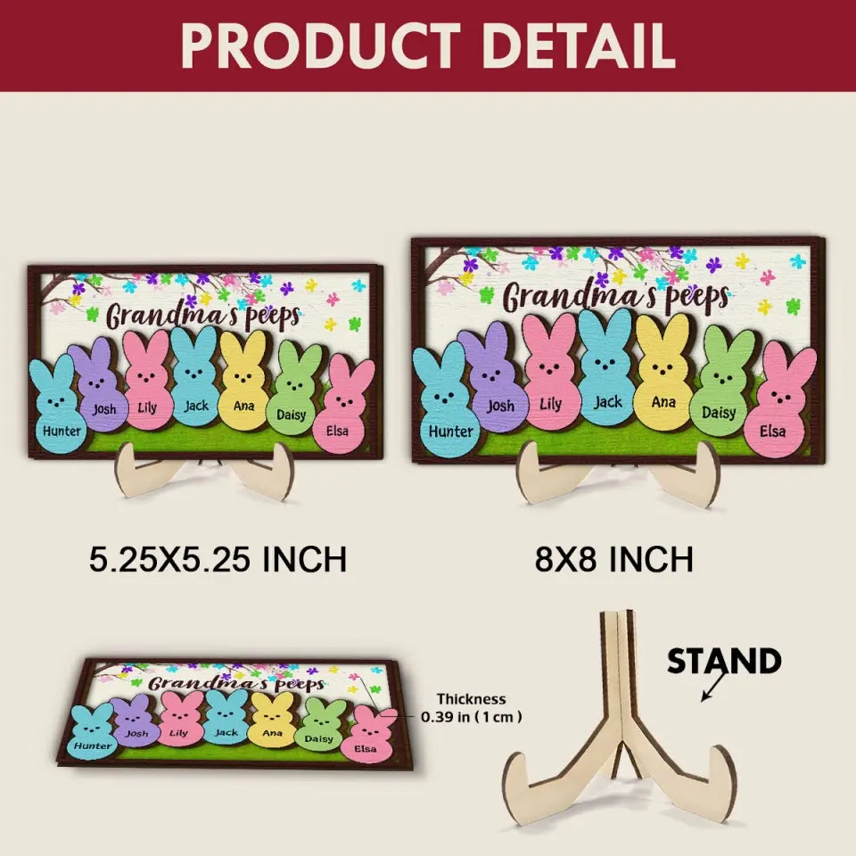 Grandma's Peeps - Personalized Custom 2-Layer Wooden Plaque - Easter Gift For Family Members, Grandma, Mom